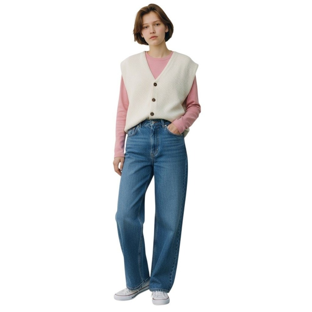 Crossings Women Vest Cream Cotton Waffle Knit Button Up Cardigan Large‎ Vintage